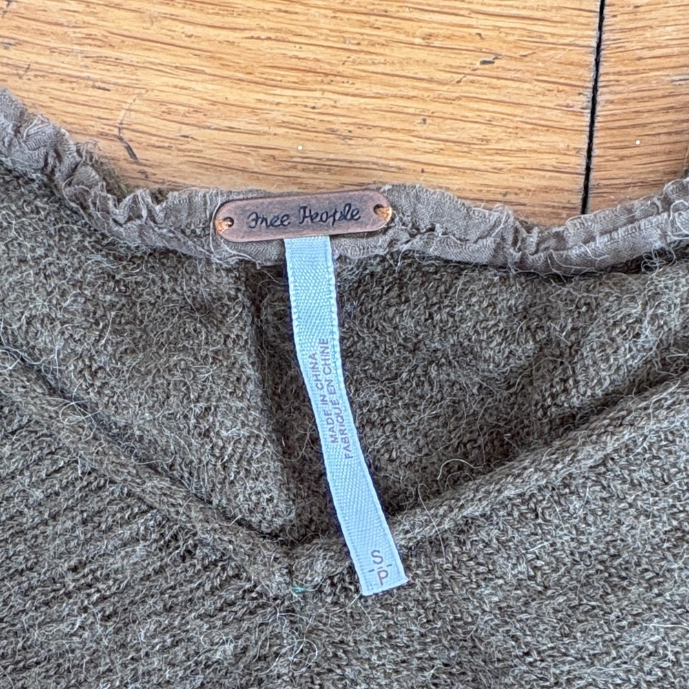 Free People Olive Green Knit V-Neck Poncho - Picture 2 of 3
